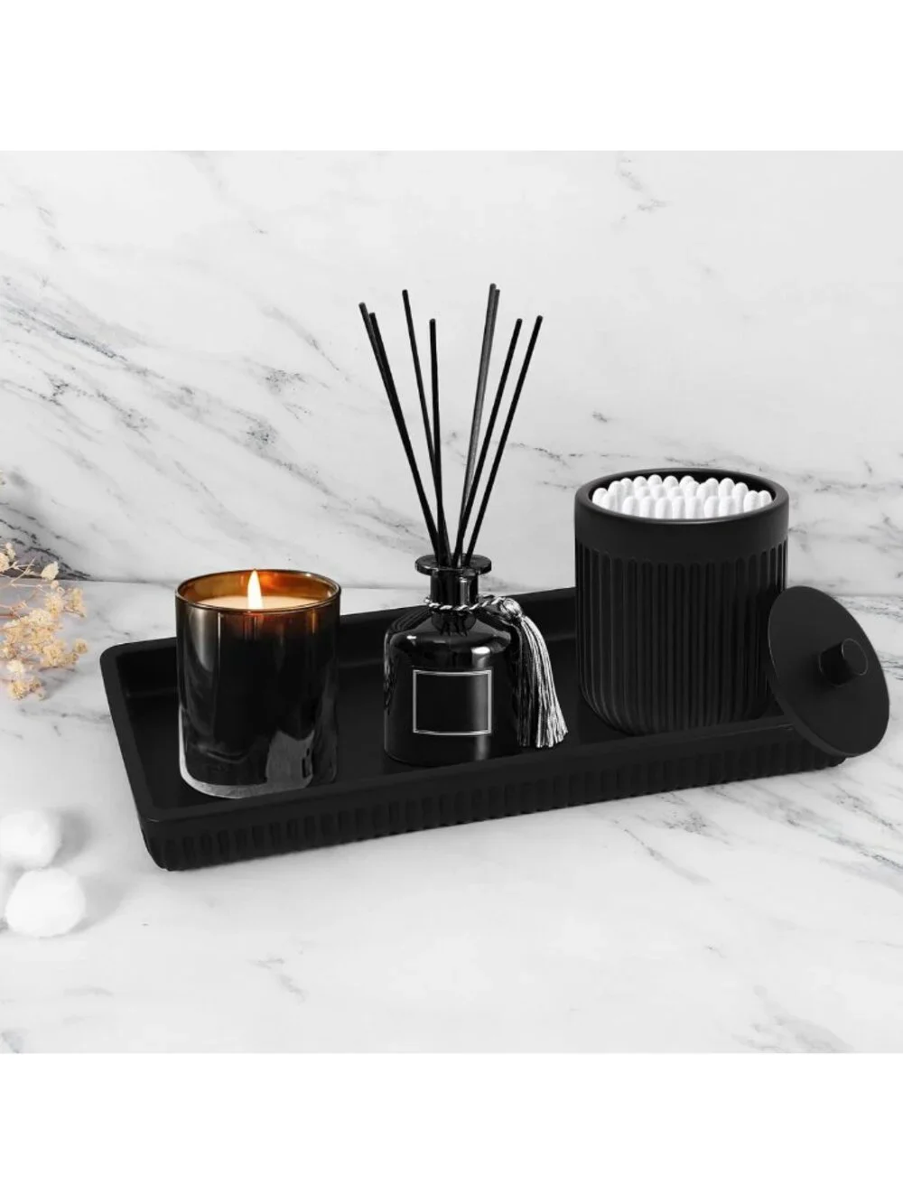 Matte Black Resin Bathroom Accessories Set - 5 Pcs Organizer for Home